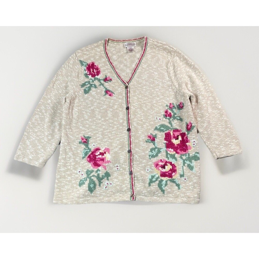 Northern Reflections Floral Knit Cardigan Sweater Womens L Cottagecore Romantic